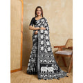  Women's Silk Blend Printed Saree With Unstitched Blouse 5.5Mtr (Black)