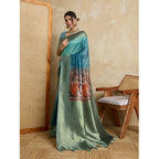 Generic Women's Silk Printed Saree With Unstitched Blouse 5.5Mtr (Blue)