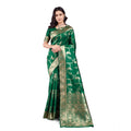  Women's Banarasi Silk Printed Saree With Unstitched Blouse 5.5Mtr (Green)