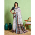  Women's Silk Blend Printed Saree With Unstitched Blouse 5.5Mtr (Grey)
