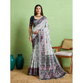  Women's Silk Blend Printed Saree With Unstitched Blouse 5.5Mtr (Grey)