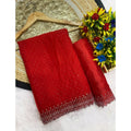  Women's Georgette Stone Work Saree With Unstitched Blouse 5.5Mtr (Red)
