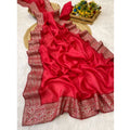  Women's Silk Embroidred Saree With Unstitched Blouse 5.5Mtr (Pink)