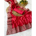  Women's Silk Embroidred Saree With Unstitched Blouse 5.5Mtr (Pink)