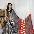  Women's Satin Printed Saree With Unstitched Blouse 5.5Mtr (Black)