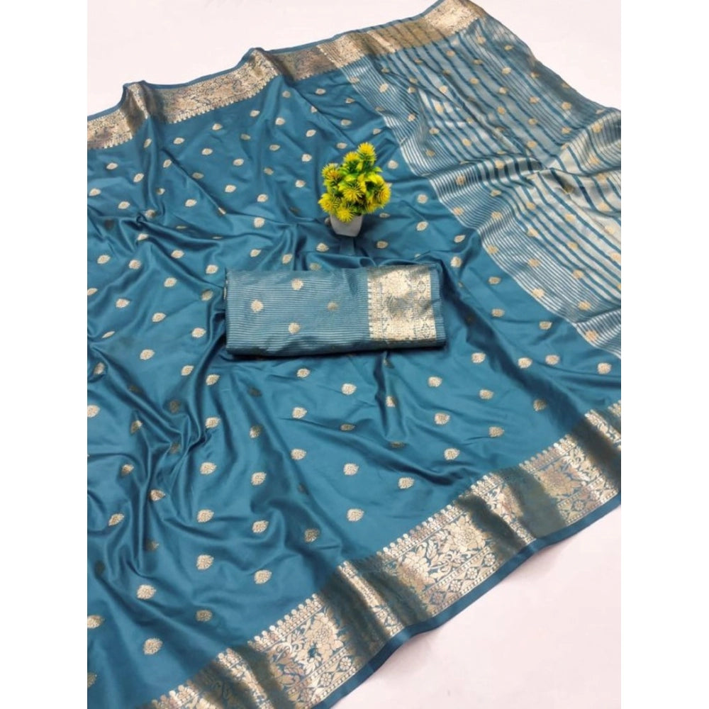 सामान्य महिलाओं की जैक्वार्ड सिल्क जैक्वार्ड बुनी हुई साड़ी, बिना सिले ब्लाउज के साथ, 5.5 मीटर (हल्का नीला)