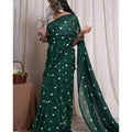  Women's Linen Printed Saree With Unstitched Blouse 5.5Mtr (Green)