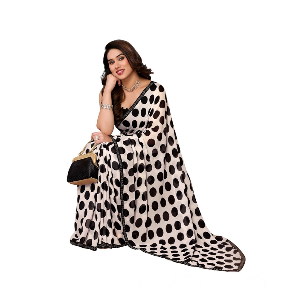 महिलाओं के लिए जॉर्जेट प्रिंटेड साड़ी, बिना सिला ब्लाउज के साथ, 5.5 मीटर (काला)