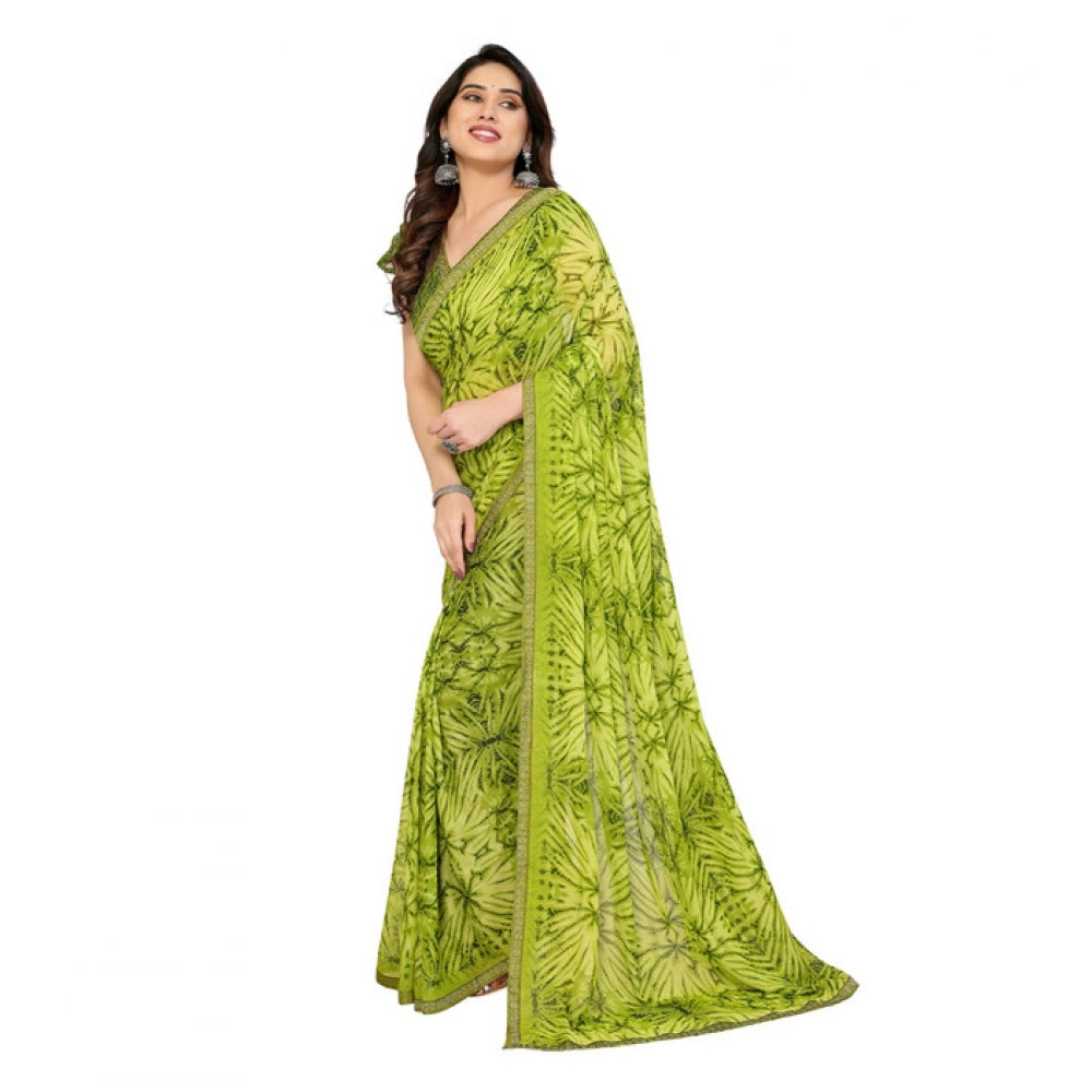 महिलाओं के लिए जॉर्जेट प्रिंटेड साड़ी, बिना सिला ब्लाउज के साथ, 5.5 मीटर (मेहंदी हरा)