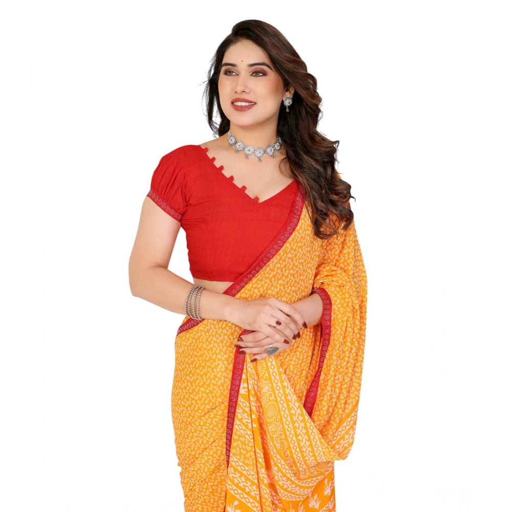महिलाओं के लिए जॉर्जेट प्रिंटेड साड़ी, बिना सिला ब्लाउज के साथ, 5.5 मीटर (पीली)