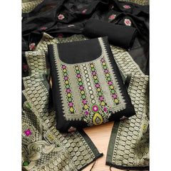 महिलाओं के लिए बनारसी सिल्क प्रिंटेड अनस्टिच्ड सलवार सूट मटेरियल दुपट्टे सहित (काला, 3 मीटर)