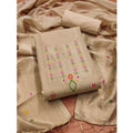  Women's Banarasi Silk Printed Unstitched Salwar Suit Material With Dupatta (Cream, 3Mtrs)