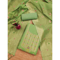  Women's Banarasi Silk Printed Unstitched Salwar Suit Material With Dupatta (Pista, 3Mtrs)