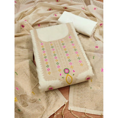 महिलाओं के लिए बनारसी सिल्क प्रिंटेड अनस्टिच्ड सलवार सूट मटेरियल दुपट्टे सहित (सफेद, 3 मीटर)