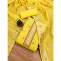  Women's Banarasi Silk Printed Unstitched Salwar Suit Material With Dupatta (Yellow, 3Mtrs)