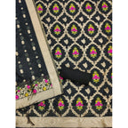 Generic Women's Banarasi Silk Printed Unstitched Salwar Suit Material With Dupatta (Black, 3Mtrs)