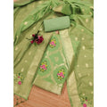  Women's Banarasi Silk Printed Unstitched Salwar Suit Material With Dupatta (Pista, 3Mtrs)