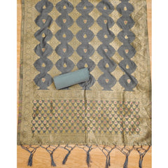 महिलाओं के लिए बनारसी सिल्क प्रिंटेड अनस्टिच्ड सलवार सूट मटेरियल दुपट्टे सहित (ग्रे, 3 मीटर)