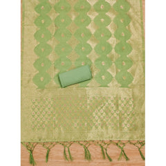 Generic Women's Banarasi Silk Printed Unstitched Salwar Suit Material With Dupatta (Pista, 3Mtrs)