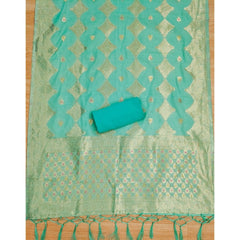 Generic Women's Banarasi Silk Printed Unstitched Salwar Suit Material With Dupatta (sea green, 3Mtrs)