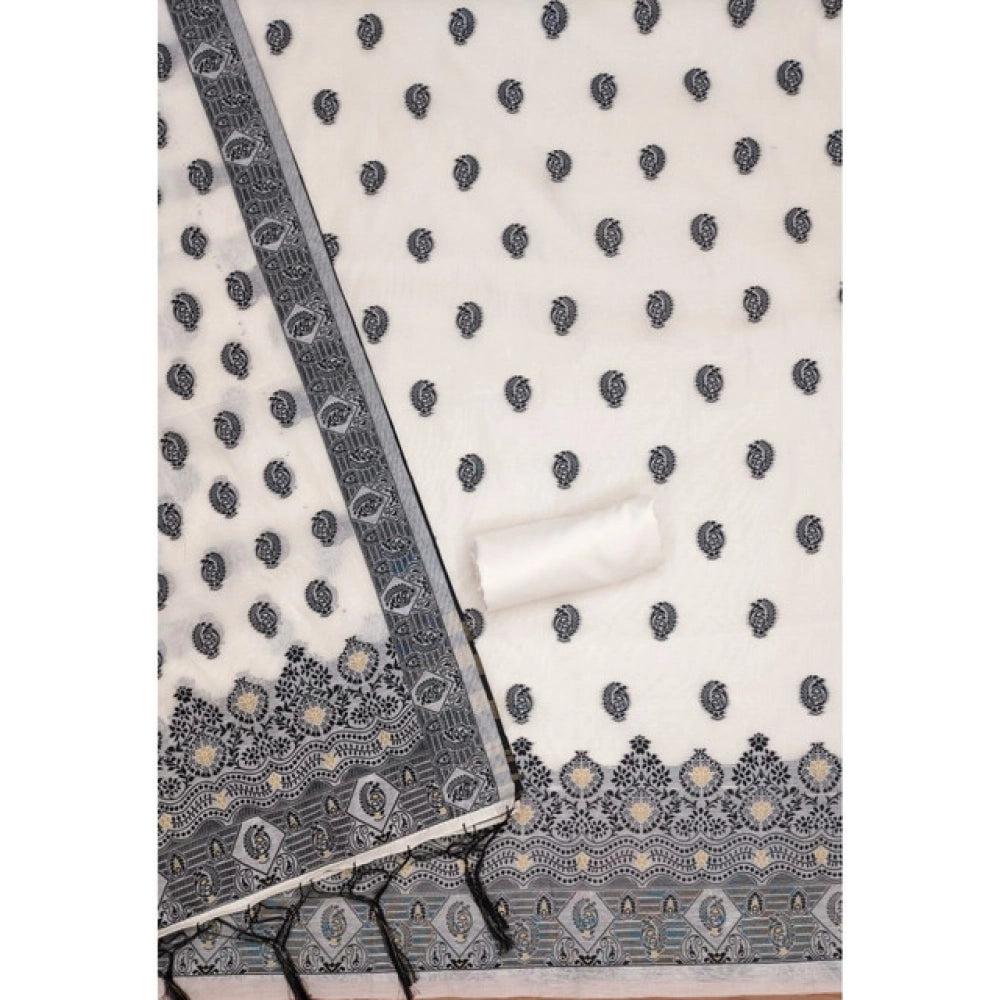 महिलाओं के लिए बनारसी सिल्क प्रिंटेड अनस्टिच्ड सलवार सूट मटेरियल दुपट्टे सहित (काला, 3 मीटर)