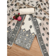 महिलाओं के लिए बनारसी सिल्क प्रिंटेड अनस्टिच्ड सलवार सूट मटेरियल दुपट्टे सहित (काला, 3 मीटर)