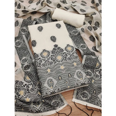 महिलाओं के लिए बनारसी सिल्क प्रिंटेड अनस्टिच्ड सलवार सूट मटेरियल दुपट्टे सहित (काला, 3 मीटर)