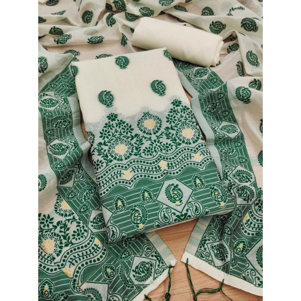 महिलाओं के लिए बनारसी सिल्क प्रिंटेड अनस्टिच्ड सलवार सूट मटेरियल दुपट्टे सहित (बॉटल ग्रीन, 3 मीटर)