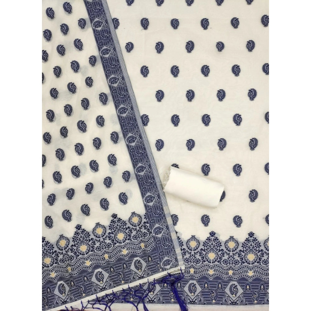 महिलाओं के लिए बनारसी सिल्क प्रिंटेड अनस्टिच्ड सलवार सूट मटेरियल दुपट्टे सहित (नेवी ब्लू, 3 मीटर)