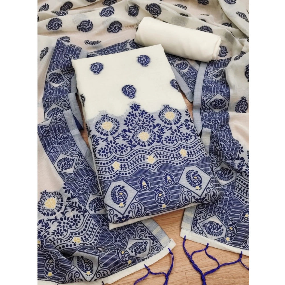 महिलाओं के लिए बनारसी सिल्क प्रिंटेड अनस्टिच्ड सलवार सूट मटेरियल दुपट्टे सहित (नेवी ब्लू, 3 मीटर)