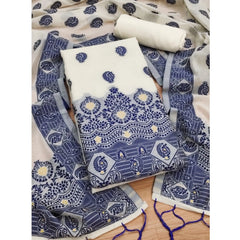 महिलाओं के लिए बनारसी सिल्क प्रिंटेड अनस्टिच्ड सलवार सूट मटेरियल दुपट्टे सहित (नेवी ब्लू, 3 मीटर)