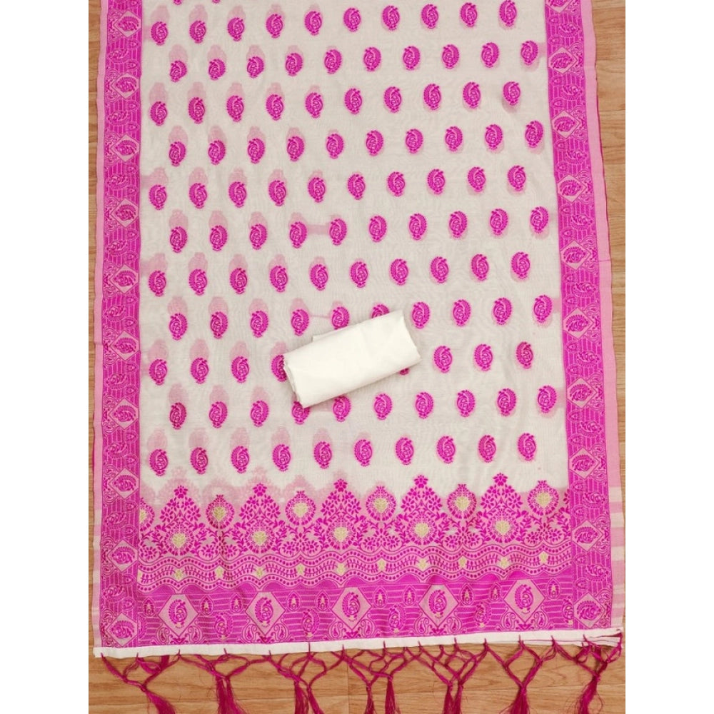 महिलाओं के लिए बनारसी सिल्क प्रिंटेड अनस्टिच्ड सलवार सूट मटेरियल दुपट्टे सहित (गुलाबी, 3 मीटर)