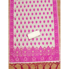 महिलाओं के लिए बनारसी सिल्क प्रिंटेड अनस्टिच्ड सलवार सूट मटेरियल दुपट्टे सहित (गुलाबी, 3 मीटर)