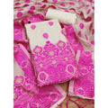  Women's Banarasi Silk Printed Unstitched Salwar Suit Material With Dupatta (Pink, 3Mtrs)