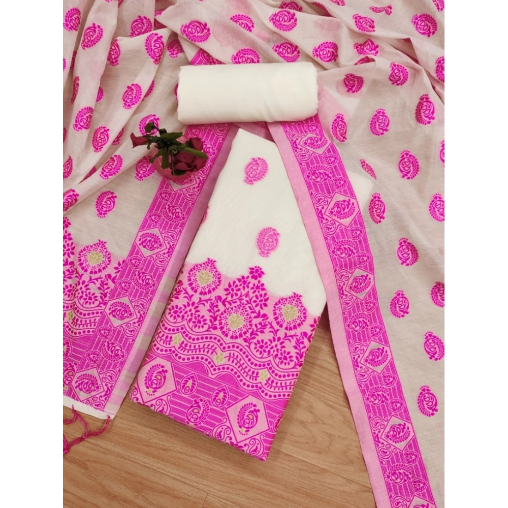 महिलाओं के लिए बनारसी सिल्क प्रिंटेड अनस्टिच्ड सलवार सूट मटेरियल दुपट्टे सहित (गुलाबी, 3 मीटर)