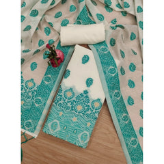 महिलाओं के लिए बनारसी सिल्क प्रिंटेड अनस्टिच्ड सलवार सूट मटेरियल दुपट्टे सहित (टील रंग, 3 मीटर)