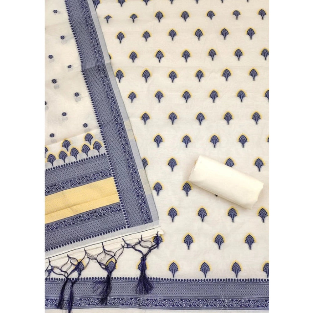 महिलाओं के लिए बनारसी सिल्क प्रिंटेड अनस्टिच्ड सलवार सूट मटेरियल दुपट्टे सहित (नेवी ब्लू, 3 मीटर)