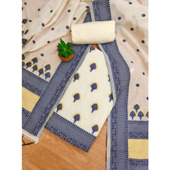 महिलाओं के लिए बनारसी सिल्क प्रिंटेड अनस्टिच्ड सलवार सूट मटेरियल दुपट्टे सहित (नेवी ब्लू, 3 मीटर)