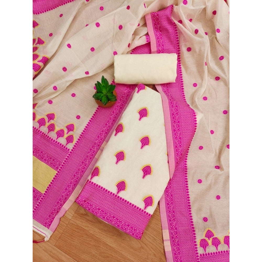 महिलाओं के लिए बनारसी सिल्क प्रिंटेड अनस्टिच्ड सलवार सूट मटेरियल दुपट्टे सहित (गुलाबी, 3 मीटर)