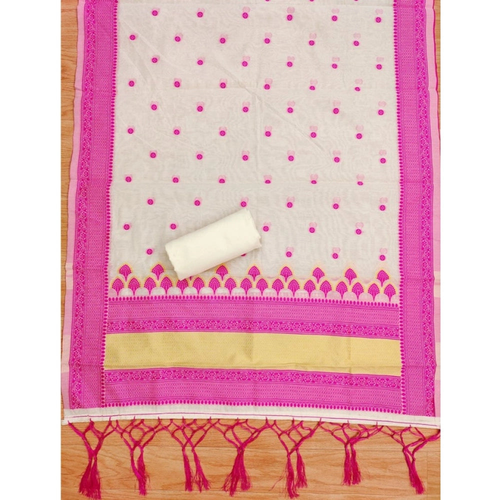 महिलाओं के लिए बनारसी सिल्क प्रिंटेड अनस्टिच्ड सलवार सूट मटेरियल दुपट्टे सहित (गुलाबी, 3 मीटर)