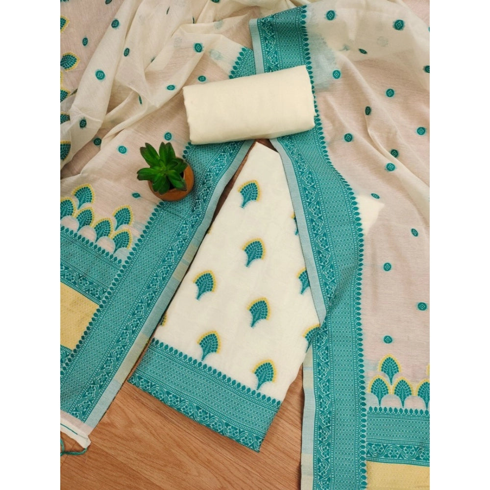 महिलाओं के लिए बनारसी सिल्क प्रिंटेड अनस्टिच्ड सलवार सूट मटेरियल दुपट्टे सहित (टील रंग, 3 मीटर)