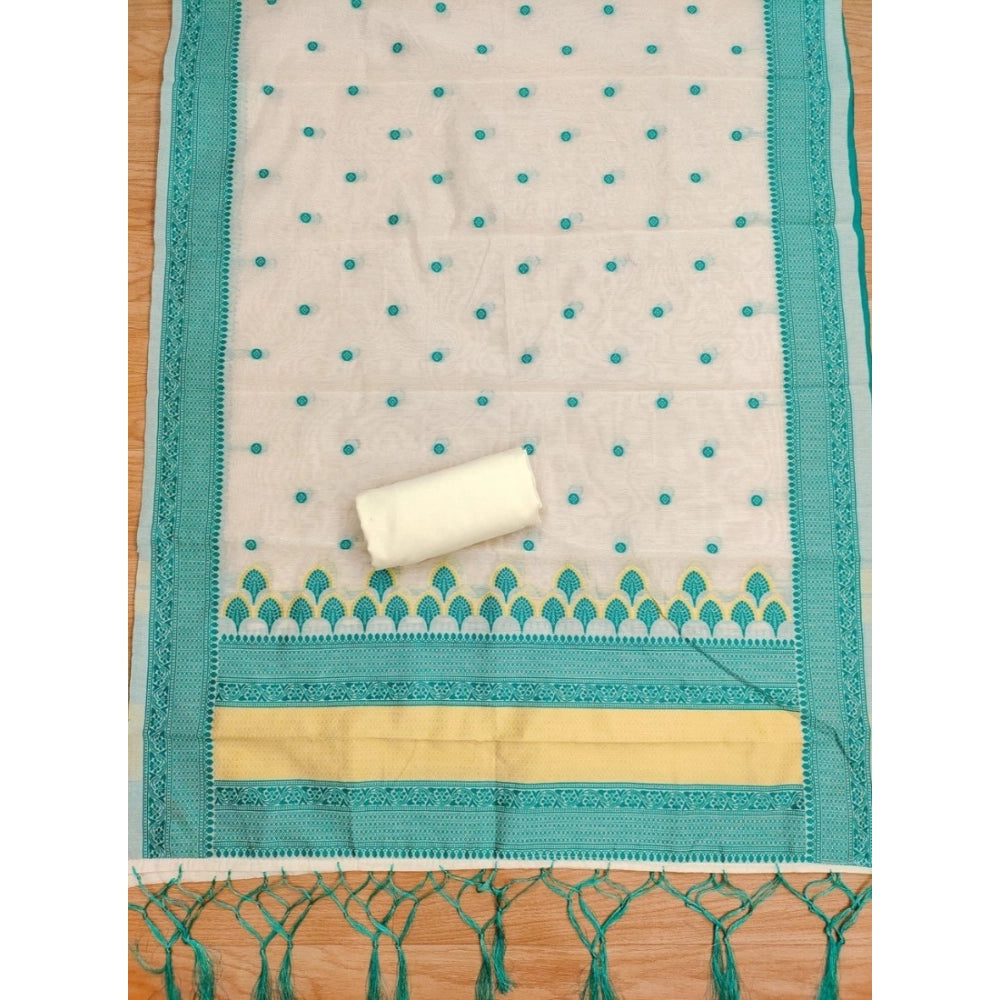 महिलाओं के लिए बनारसी सिल्क प्रिंटेड अनस्टिच्ड सलवार सूट मटेरियल दुपट्टे सहित (टील रंग, 3 मीटर)