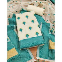 महिलाओं के लिए बनारसी सिल्क प्रिंटेड अनस्टिच्ड सलवार सूट मटेरियल दुपट्टे सहित (टील रंग, 3 मीटर)