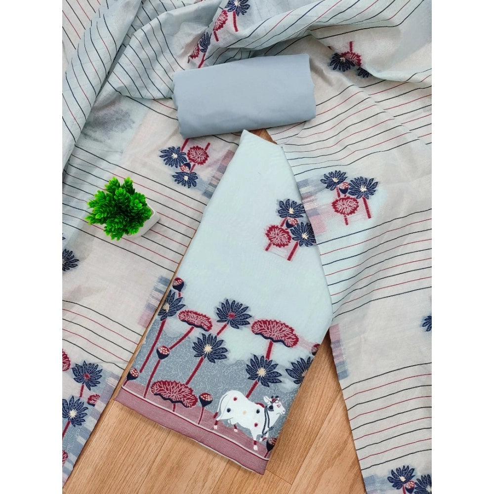 महिलाओं के लिए बनारसी सिल्क प्रिंटेड अनस्टिच्ड सलवार सूट मटेरियल दुपट्टे सहित (ग्रे, 3 मीटर)