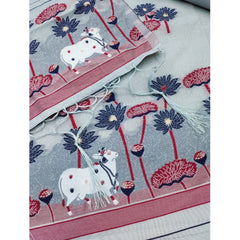 महिलाओं के लिए बनारसी सिल्क प्रिंटेड अनस्टिच्ड सलवार सूट मटेरियल दुपट्टे सहित (ग्रे, 3 मीटर)