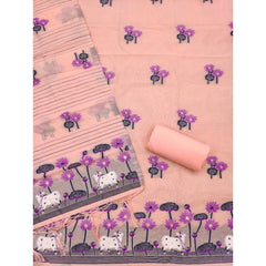 महिलाओं के लिए बनारसी सिल्क प्रिंटेड अनस्टिच्ड सलवार सूट मटेरियल दुपट्टे सहित (पीच रंग, 3 मीटर)