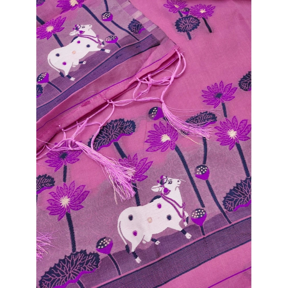 महिलाओं के लिए बनारसी सिल्क प्रिंटेड अनस्टिच्ड सलवार सूट मटेरियल दुपट्टे सहित (गुलाबी, 3 मीटर)