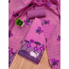 महिलाओं के लिए बनारसी सिल्क प्रिंटेड अनस्टिच्ड सलवार सूट मटेरियल दुपट्टे सहित (गुलाबी, 3 मीटर)