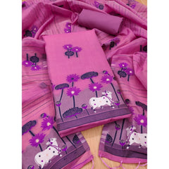 महिलाओं के लिए बनारसी सिल्क प्रिंटेड अनस्टिच्ड सलवार सूट मटेरियल दुपट्टे सहित (गुलाबी, 3 मीटर)