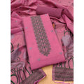  Women's Banarasi Silk Printed Unstitched Salwar Suit Material With Dupatta (Pink, 3Mtrs)